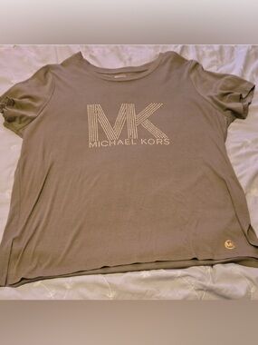 Michael Kors Taupe Jeweled MK Logo Tee